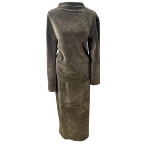 Jones NY Sport Velvet Maxi Skirt Set PL Textured Forest Green Boho Whimsigoth‎